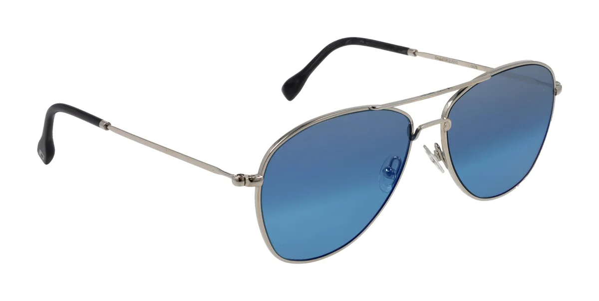 Ochelari de soare aviator cu lentile albastre și rame metalice.