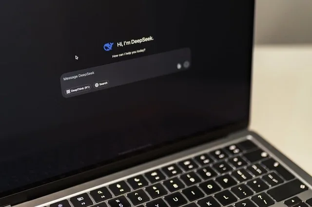 Interfața aplicației DeepSeek pe un laptop modern.