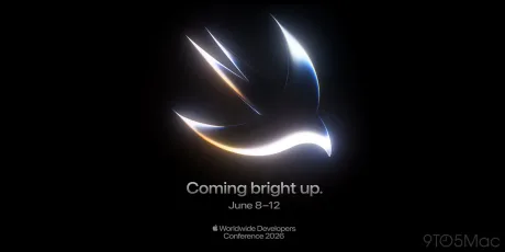 Logo-ul WWDC 2026 cu mesajul Coming bright up pe fundal întunecat.