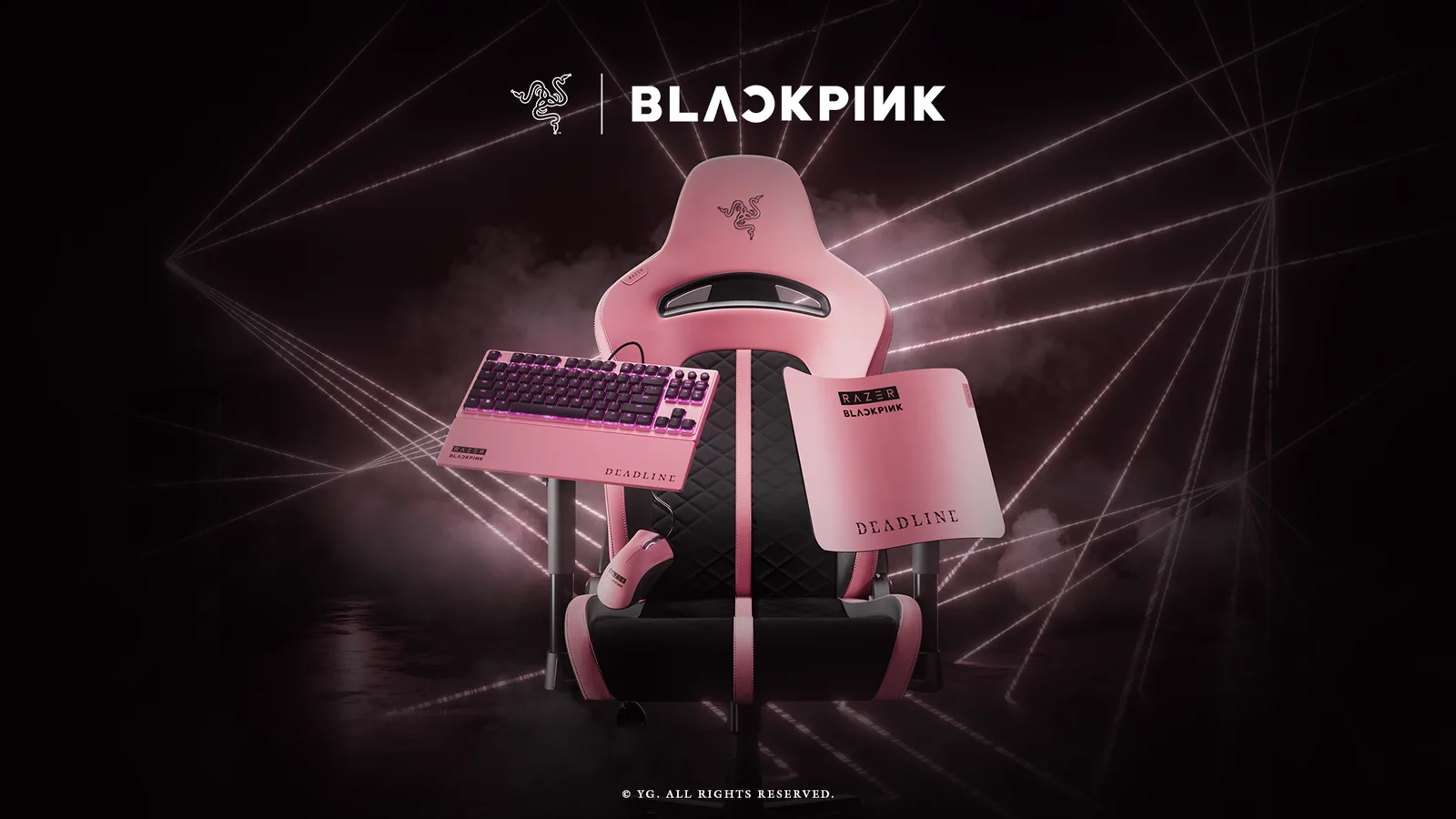 Echipamente de gaming în stil BLACKPINK, roz și negru, pentru fanii trupei.