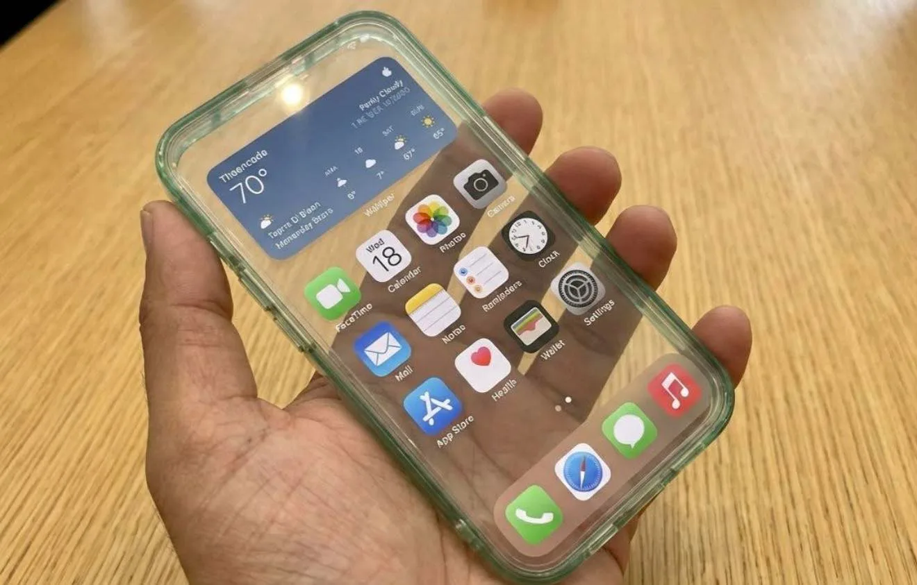 Un telefon modern cu un design elegant și ecran complet din sticlă.