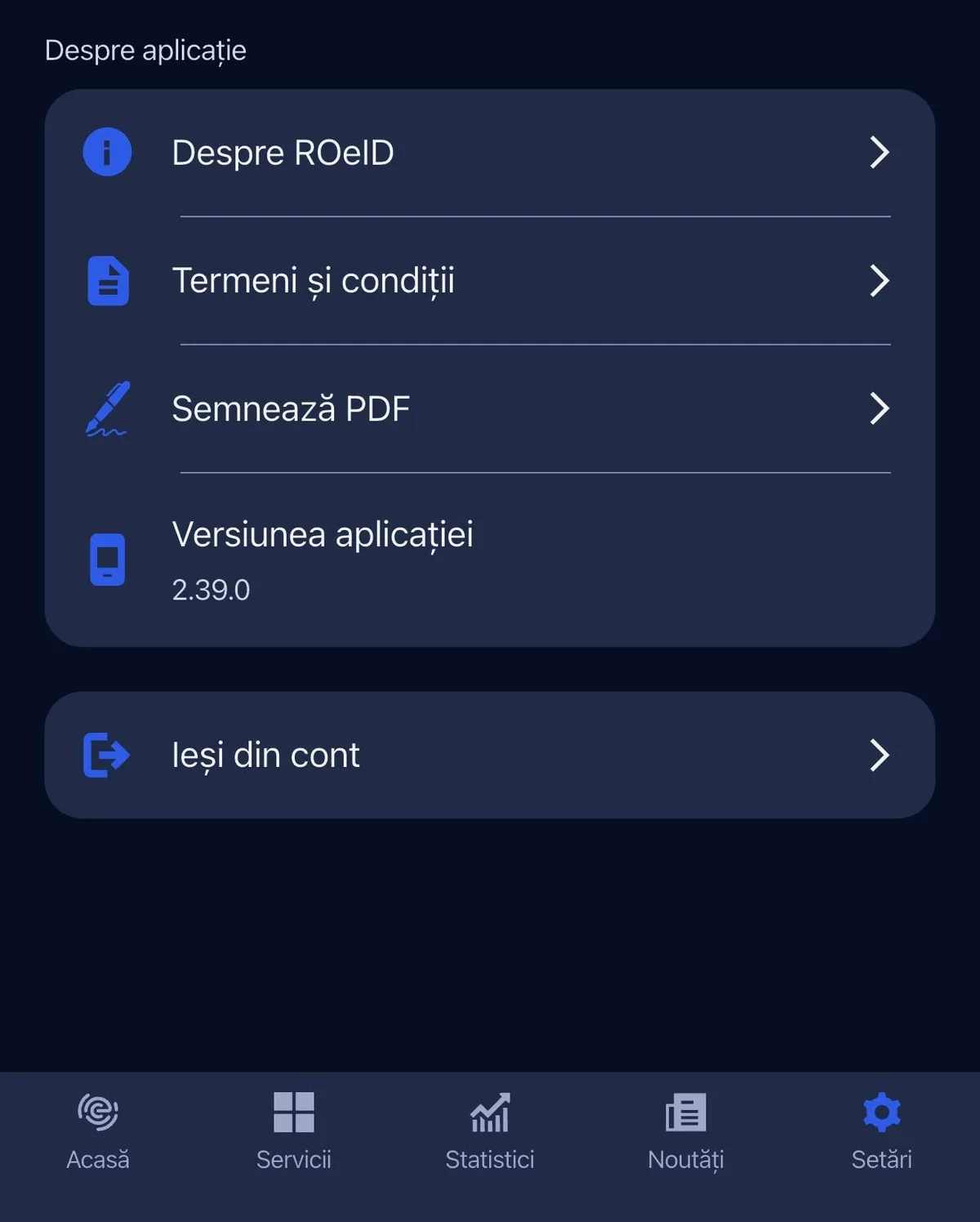 Interfața aplicației ROeID pentru semnarea documentelor PDF