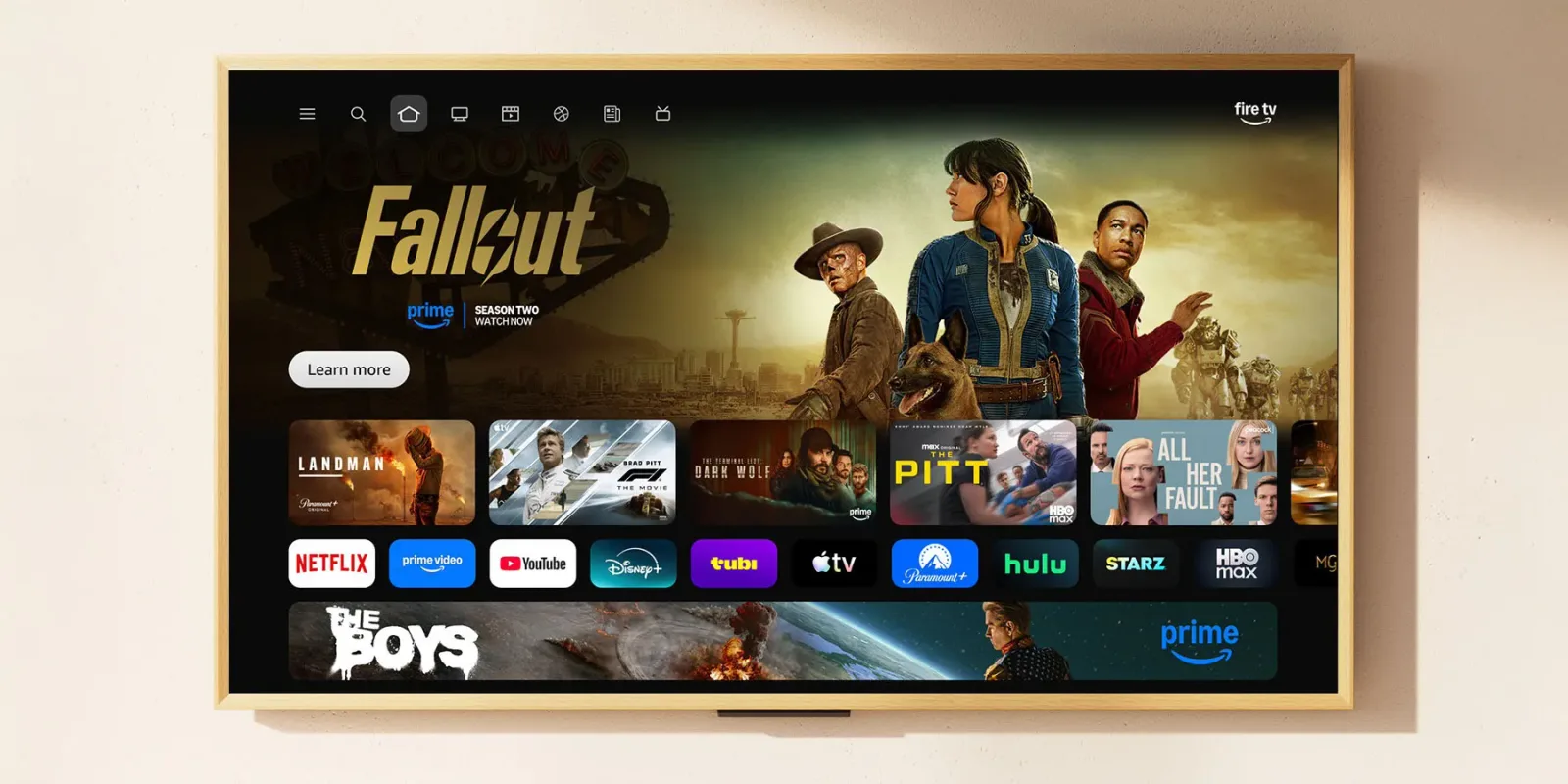 Noua interfață Fire TV Stick HD cu aplicații limitate și Vega OS.