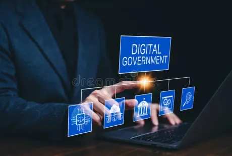 Concept grafic despre digitalizarea instituțiilor statului și accesul la informații.