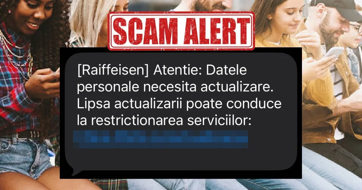Mesaj SMS fals care solicită actualizarea datelor personale pentru a induce panică.