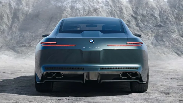 Spatele modelului Vision BMW Alpina, evidențiind terminațiile de evacuare.