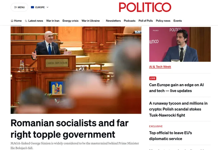 Ilie Bolojan în Parlament, în contextul crizei politice din România.