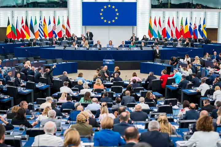 Reuniune a Parlamentului European cu reprezentanți din diverse țări membre.