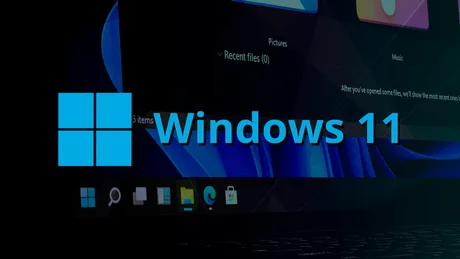 Interfața Windows 11 cu noul sistem de căutare integrat în bara de activități.