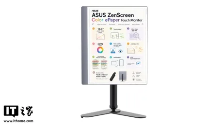 Monitor portabil cu ecran de cerneală electronică și suport reglabil.