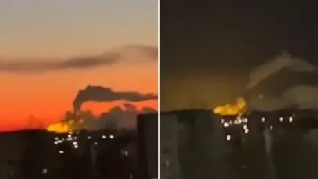 Foc și fum deasupra terminalului petrolier atacat.