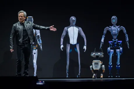 Prezentare a roboților umanoizi la CES 2026 în Las Vegas.