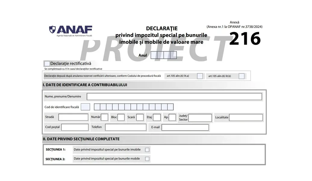 Actualizarea Formularului 216 pentru impozitul pe lux de către ANAF