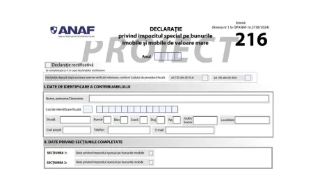 Actualizarea Formularului 216 pentru impozitul pe lux de către ANAF