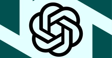 Logo OpenAI pe un fundal abstract, simbolizând inovația tehnologică.