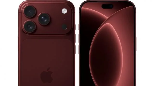 iPhone 18 Pro într-o nuanță roșie închisă, cu design elegant și rafinat.