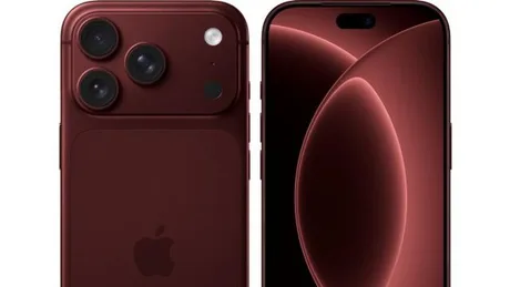 iPhone 18 Pro într-o nuanță roșie închisă, cu design elegant și rafinat.