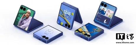 Galaxy Z Flip8 cu un design modern și balama inovatoare, expus în diverse unghiuri.