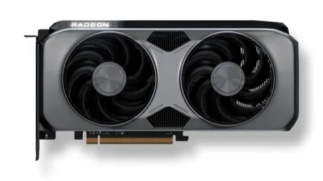 Placă video Radeon RX 9070 GRE cu design modern și ventilatoare eficiente.