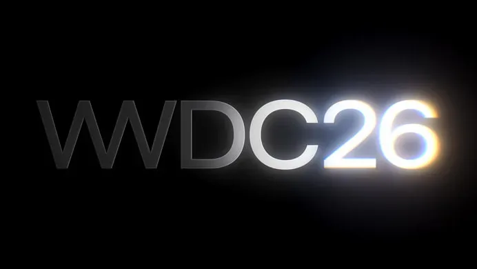 Logo-ul WWDC 2026 pe fundal negru, simbolizând inovația Apple.