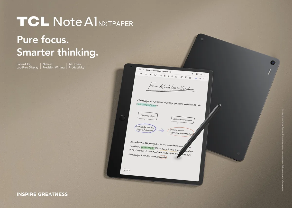 TCL Note A1 NXTPAPER, tabletă pentru productivitate și notițe.