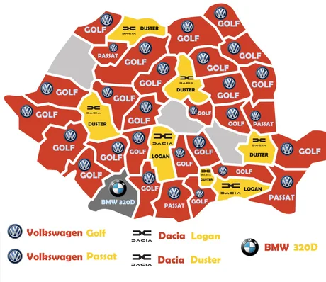 Harta României evidențiază preferințele pentru mașini second-hand în 2025.