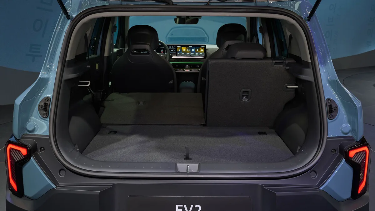 Vedere din spate a Kia EV2, evidențiind designul său urban.