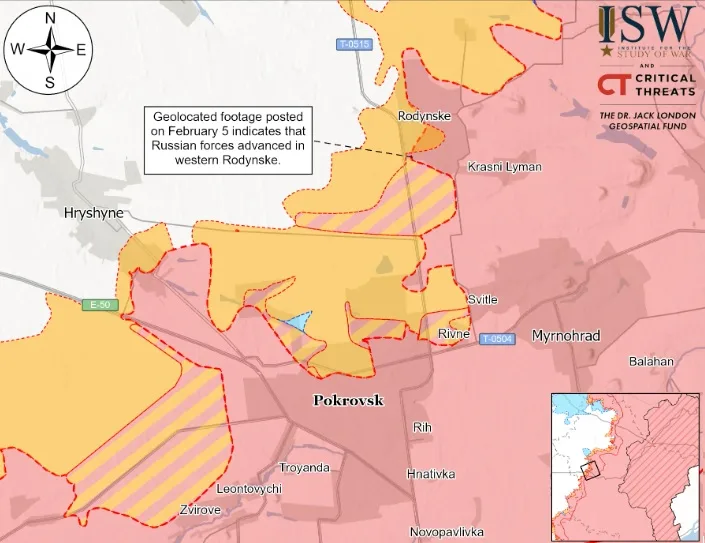 Harta zonei Pokrovsk cu avansul forțelor ruse.