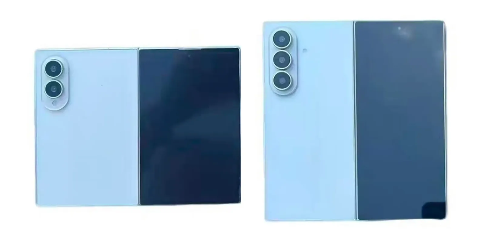 Comparație între două modele Galaxy Z Fold 8, evidențiind diferența de lățime.