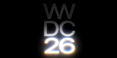 Logo-ul WWDC 26 pe fundal întunecat, cu efect de lumină.