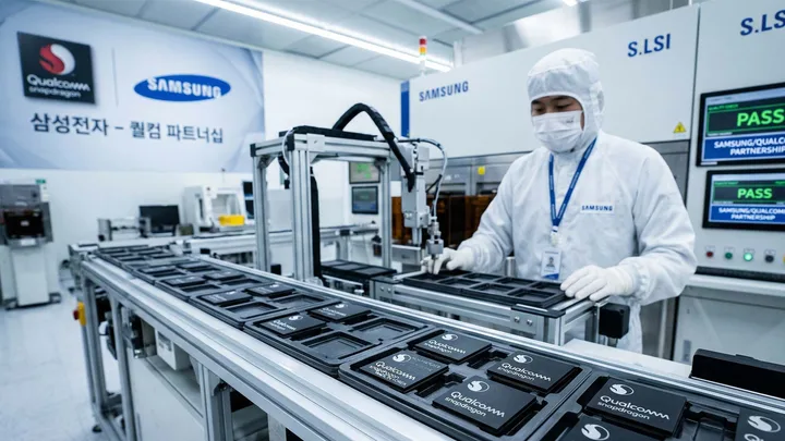 Un inginer lucrează într-o fabrică de semiconductori Samsung, monitorizând procesul de producție.