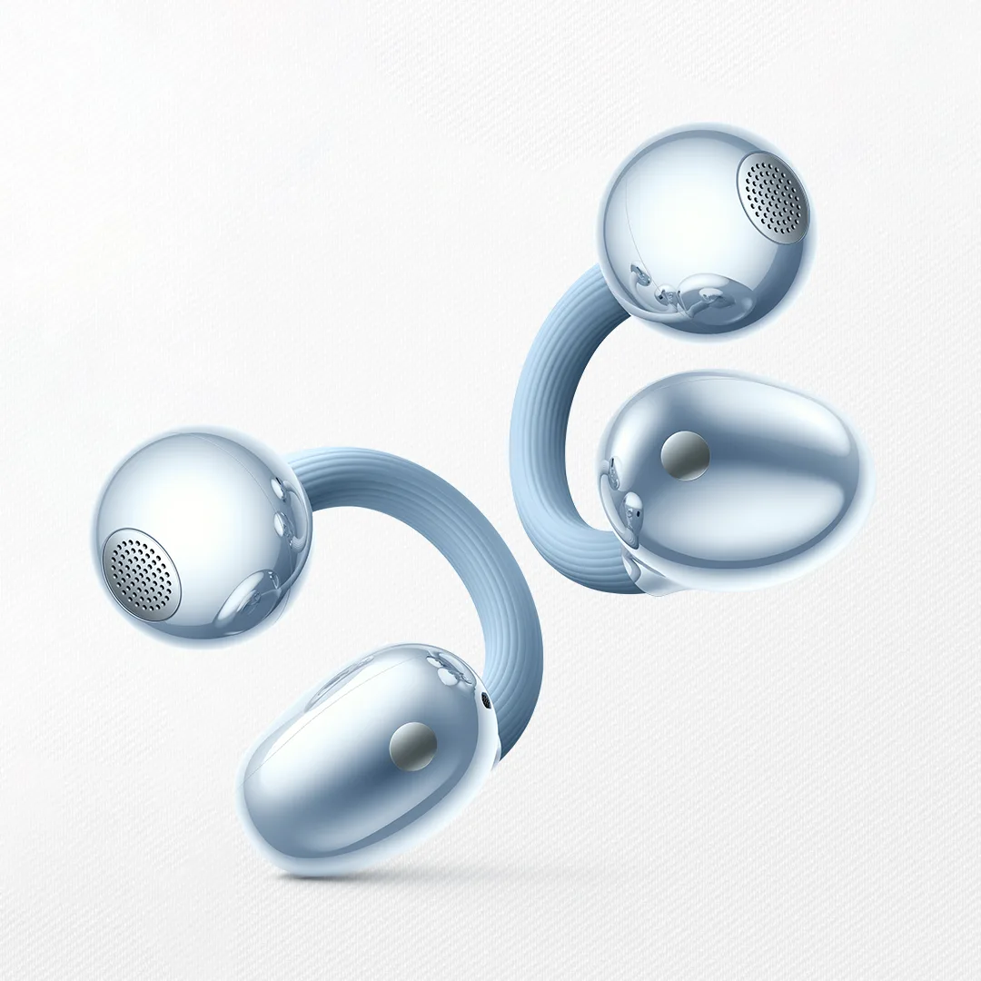 Detaliu al căștilor FreeClip 2, evidențiind forma flexibilă și elegantă.