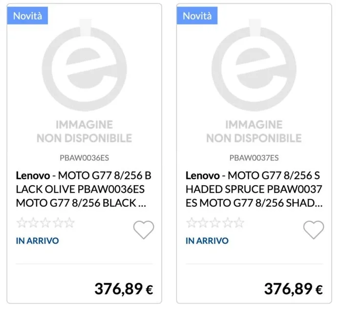 Informații despre Moto G77 și culorile disponibile.