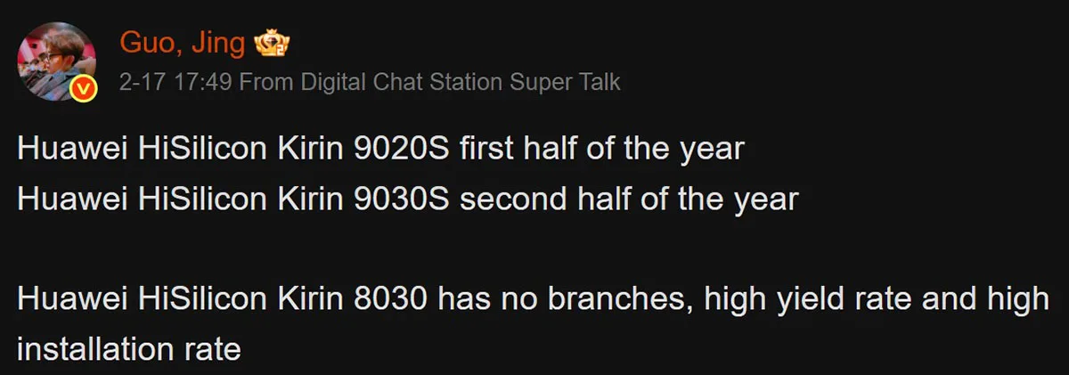 Informații despre procesoarele Kirin 9020S și 9030S pentru 2026.