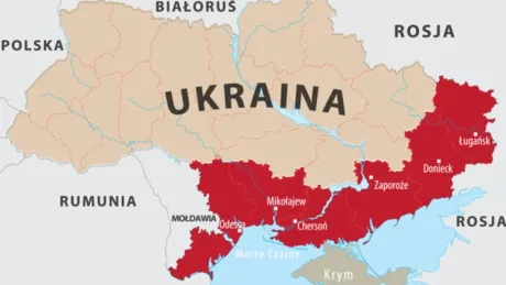 Hartă a Ucrainei evidențiind regiunile Donbas și Lugansk.