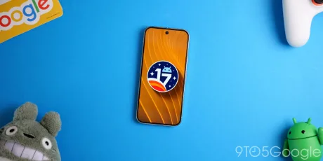 Ecranul unui telefon Pixel cu logo-ul Android 17 pe fundal albastru.