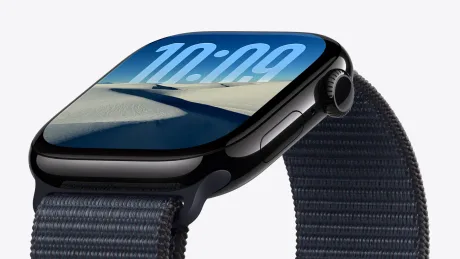 Cadran de ceas Apple Watch cu un peisaj de iarnă și ora afișată.