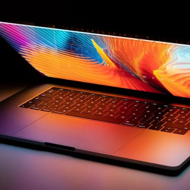 Laptop modern cu ecran OLED și design elegant, pregătit pentru performanțe superioare.