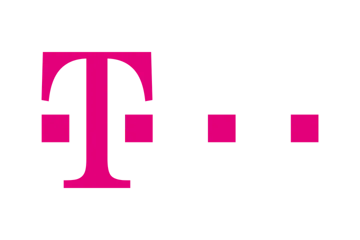Logo Telekom România pe fundal alb, simbolizând serviciile de telecomunicații.