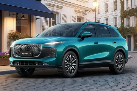 Modelul Lepas L8, un SUV hibrid, pe o stradă urbană modernă.