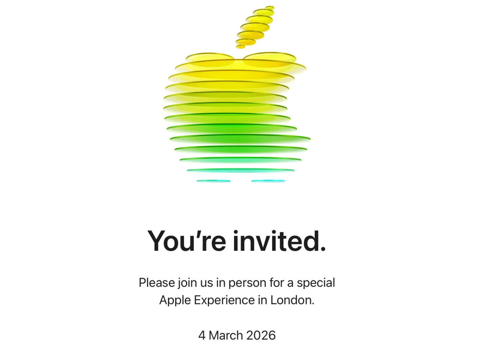 Logo Apple format din fragmente colorate, simbolizând un eveniment special.