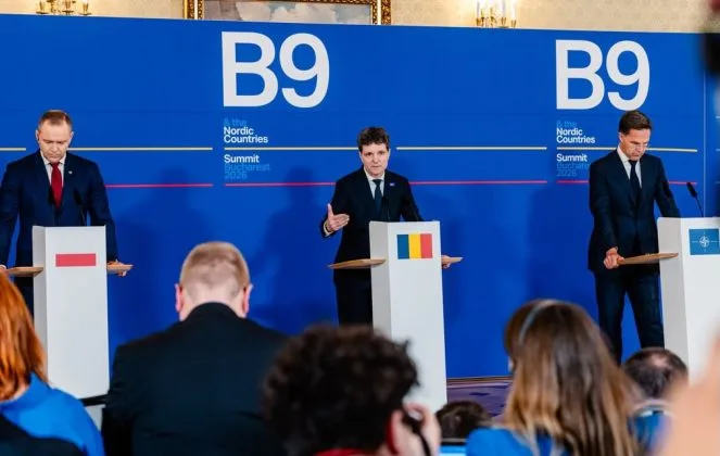 Conferință de presă cu lideri europeni despre securitatea militară americană în Europa.
