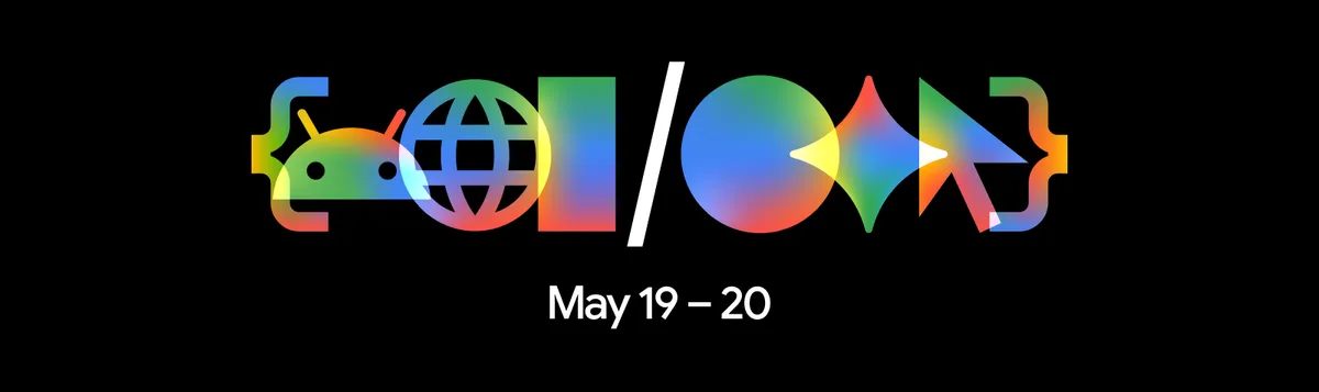 Logo-ul conferinței Google I/O 2026 cu simboluri tehnologice