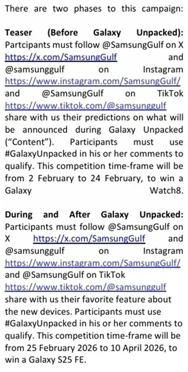 Concurs Samsung Gulf anunță data de 25 februarie pentru Galaxy Unpacked.