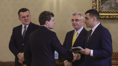 George Simion și delegația AUR la consultările de la Cotroceni.