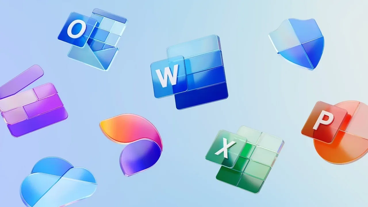 Logo-uri ale aplicațiilor Microsoft Office pe un fundal deschis