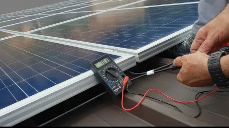 Măsurători pe un panou solar pentru evaluarea performanței energetice.