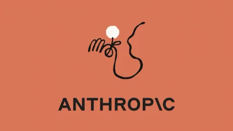 Logo-ul companiei Anthropic pe un fundal portocaliu.
