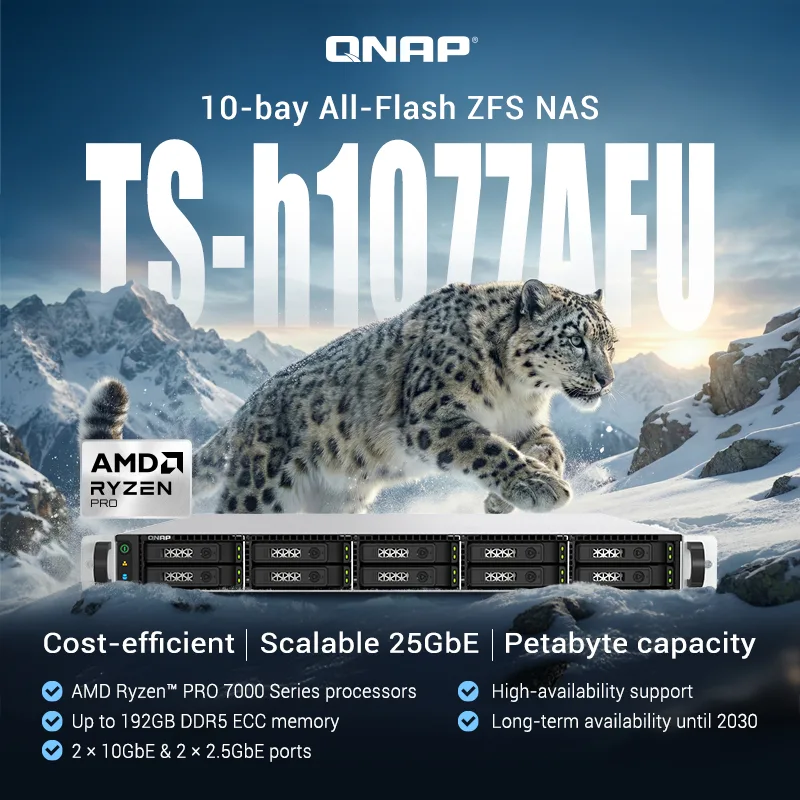 NAS QNAP TS-h1077AFU cu 10 bay-uri SSD pentru stocare rapidă