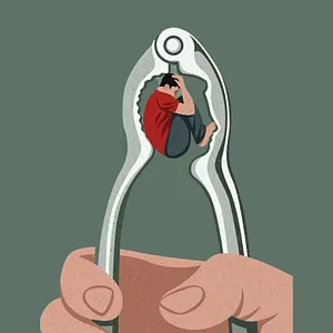 O ilustrație simbolică despre presiunea și nedreptatea resimțită de o persoană.